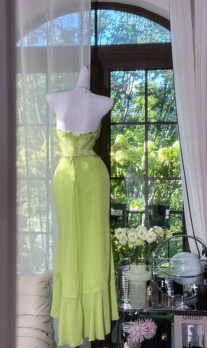 Fairy Green Short Prom Dresses Beaded Chiffon Sweetheart Sheath Evening Dresses ED06191