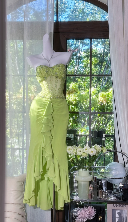 Fairy Green Short Prom Dresses Beaded Chiffon Sweetheart Sheath Evening Dresses ED06191