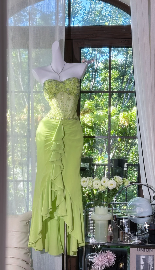 Fairy Green Short Prom Dresses Beaded Chiffon Sweetheart Sheath Evening Dresses ED06191