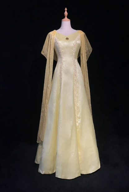 Chic Yellow Long Prom Dresses Satin V-neck A-Line Evening Dresses ED06197