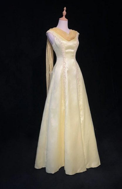 Chic Yellow Long Prom Dresses Satin V-neck A-Line Evening Dresses ED06197