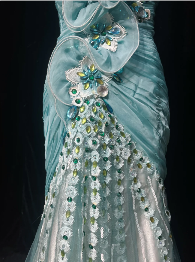 Chic Blue Long Prom Dresses Beaded Tulle One-shoulder Mermaid Evening Dresses ED06198