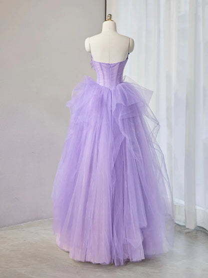 Robe de bal longue violette en tulle avec décolleté en cœur et appliques, robe longue violette pour fête de 16 ans ED0620