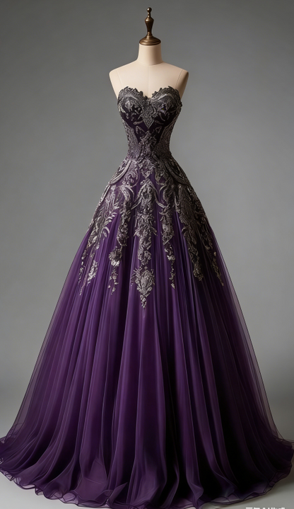 Cute Purple Long Prom Dresses Tulle Sweetheart A-Line Evening Dresses Sleeveless Birthday Dresses ED06207