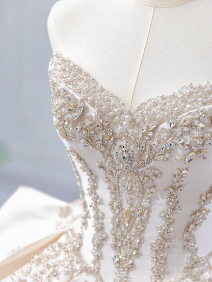 Chic A-Line Long Wedding Dresses Sweetheart Satin White Bridal Dresses Sleeveless Bridal Gowns ED06215