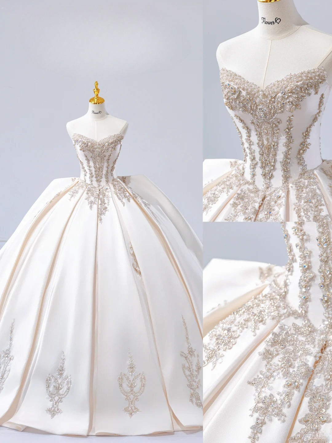 Chic A-Line Long Wedding Dresses Sweetheart Satin White Bridal Dresses Sleeveless Bridal Gowns ED06215