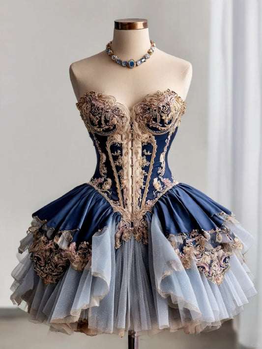 Cute A-Line Short Prom Dresses Sweetheart Tulle Blue Birthday Dresses Sleeveless Evening Gowns ED06221