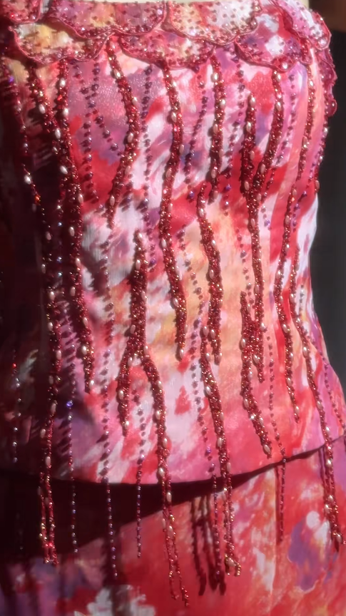 Elegant Floral Long Prom Dresses Spaghetti Straps Sheath Pink Birthday Dresses Beaded Chiffon Sleeveless Evening Dresses ED06227