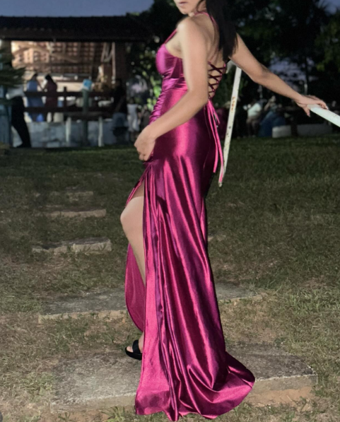 Elegant Sheath Long Prom Dresses Satin Spaghetti Straps Party Dresses Sleevless Evening Dresses with Slit ED06234