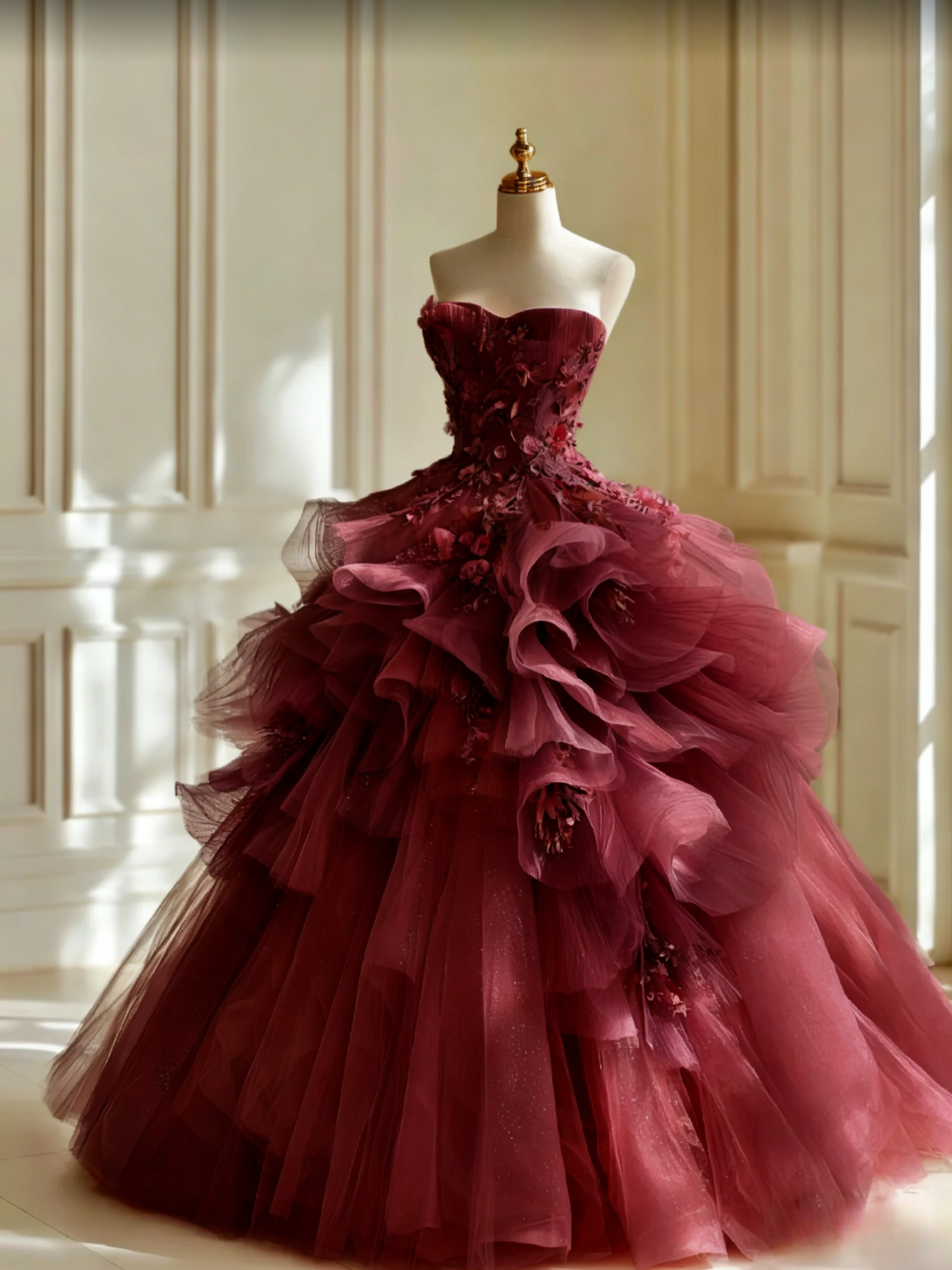 Gorgeous Pink Long Prom Dresses Strapless A-Line Evening Dresses Tulle Sleeveless Quinceanera Dresses ED06236