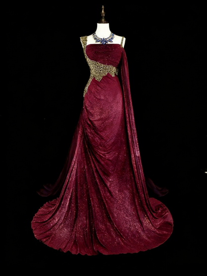 Robes d'anniversaire élégantes bleu dégradé, col en V, paillettes, mousseline, fourreau, robes de bal, robes de soirée ED04456