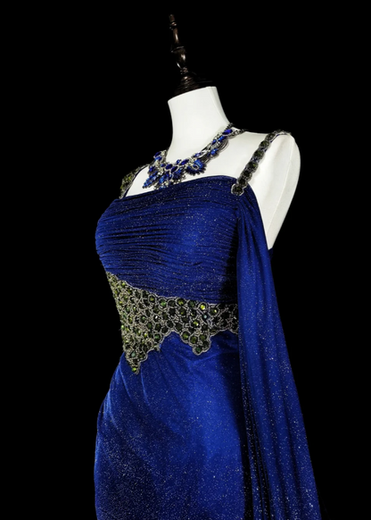 Robes d'anniversaire élégantes bleu dégradé, col en V, paillettes, mousseline, fourreau, robes de bal, robes de soirée ED04456
