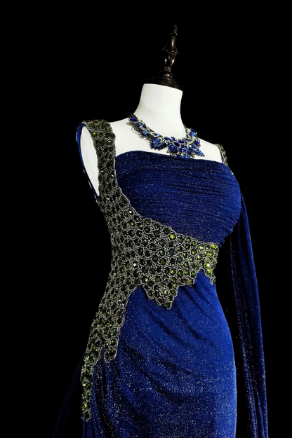 Robes d'anniversaire élégantes bleu dégradé, col en V, paillettes, mousseline, fourreau, robes de bal, robes de soirée ED04456
