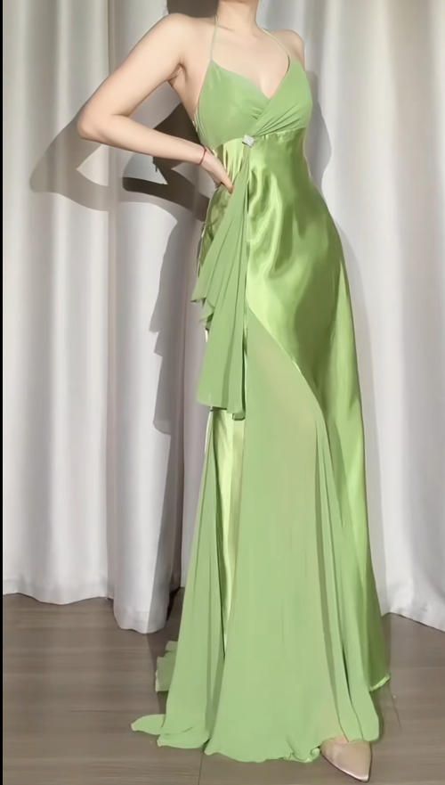 Elegant Green Long Prom Dresses Silk Sheath Evening Gowns Sweetheart Birthday Dresses ED06254
