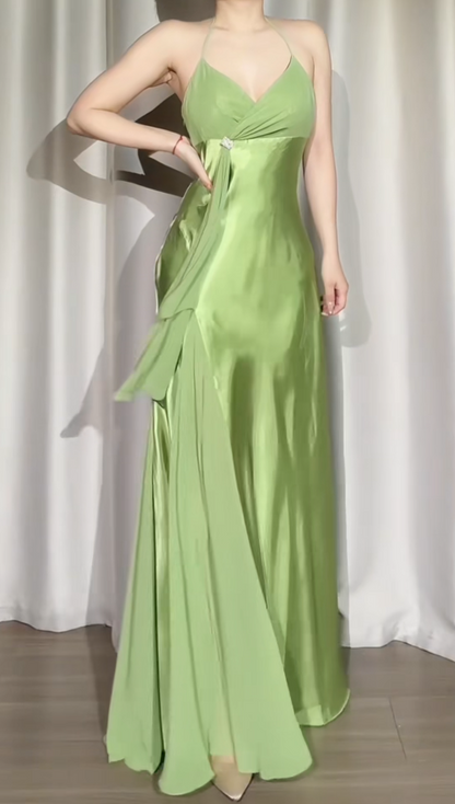 Elegant Green Long Prom Dresses Silk Sheath Evening Gowns Sweetheart Birthday Dresses ED06254