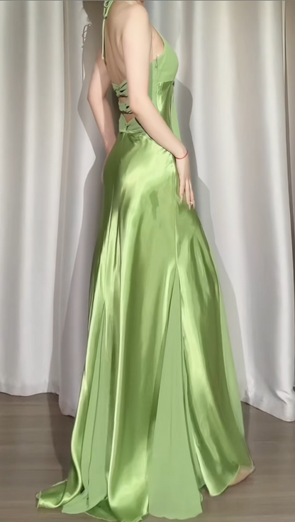 Elegant Green Long Prom Dresses Silk Sheath Evening Gowns Sweetheart Birthday Dresses ED06254