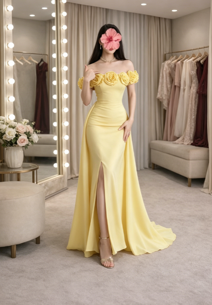 Elegant Brown Prom Dresses Satin Chiffon Sheath Long Evening Gowns Off-shoulder Birthday Dresses ED06255