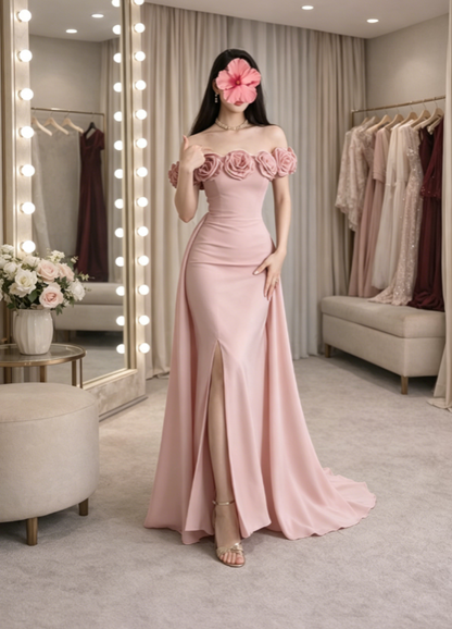 Elegant Brown Prom Dresses Satin Chiffon Sheath Long Evening Gowns Off-shoulder Birthday Dresses ED06255