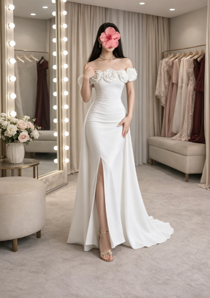 Elegant Brown Prom Dresses Satin Chiffon Sheath Long Evening Gowns Off-shoulder Birthday Dresses ED06255