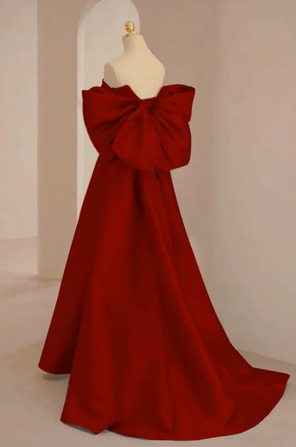 A-Line Sweetheart Neck Satin Burgundy Long Prom Dress, Burgundy Long Formal Dress ED0626