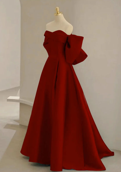 A-Line Sweetheart Neck Satin Burgundy Long Prom Dress, Burgundy Long Formal Dress ED0626
