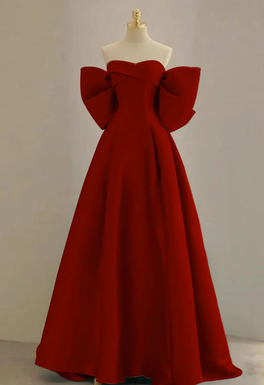A-Line Sweetheart Neck Satin Burgundy Long Prom Dress, Burgundy Long Formal Dress ED0626