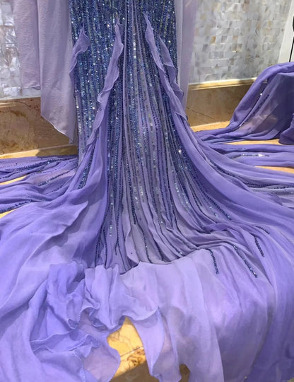 Gorgeous Sheath Purple  Long Prom Dresses, Chiffon Beaded Spagehetti Straps Evening Dresses, Sleeveless Birthday Dresses ED06262