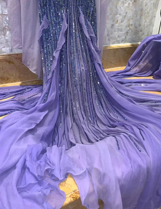 Gorgeous Sheath Purple  Long Prom Dresses, Chiffon Beaded Spagehetti Straps Evening Dresses, Sleeveless Birthday Dresses ED06262