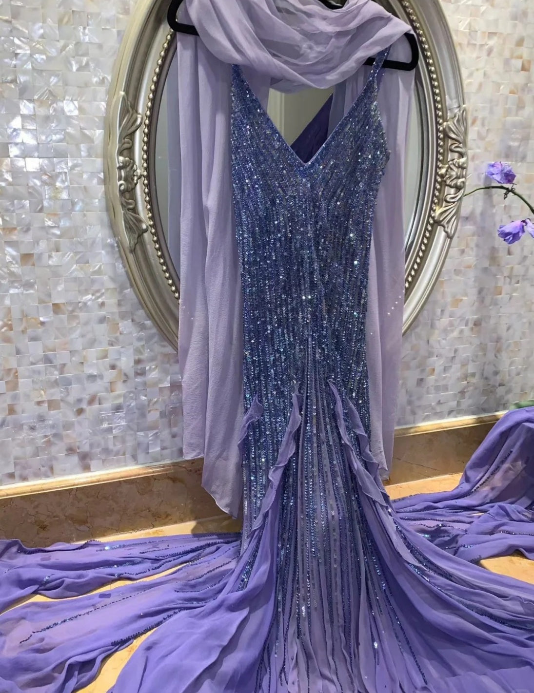 Gorgeous Sheath Purple  Long Prom Dresses, Chiffon Beaded Spagehetti Straps Evening Dresses, Sleeveless Birthday Dresses ED06262