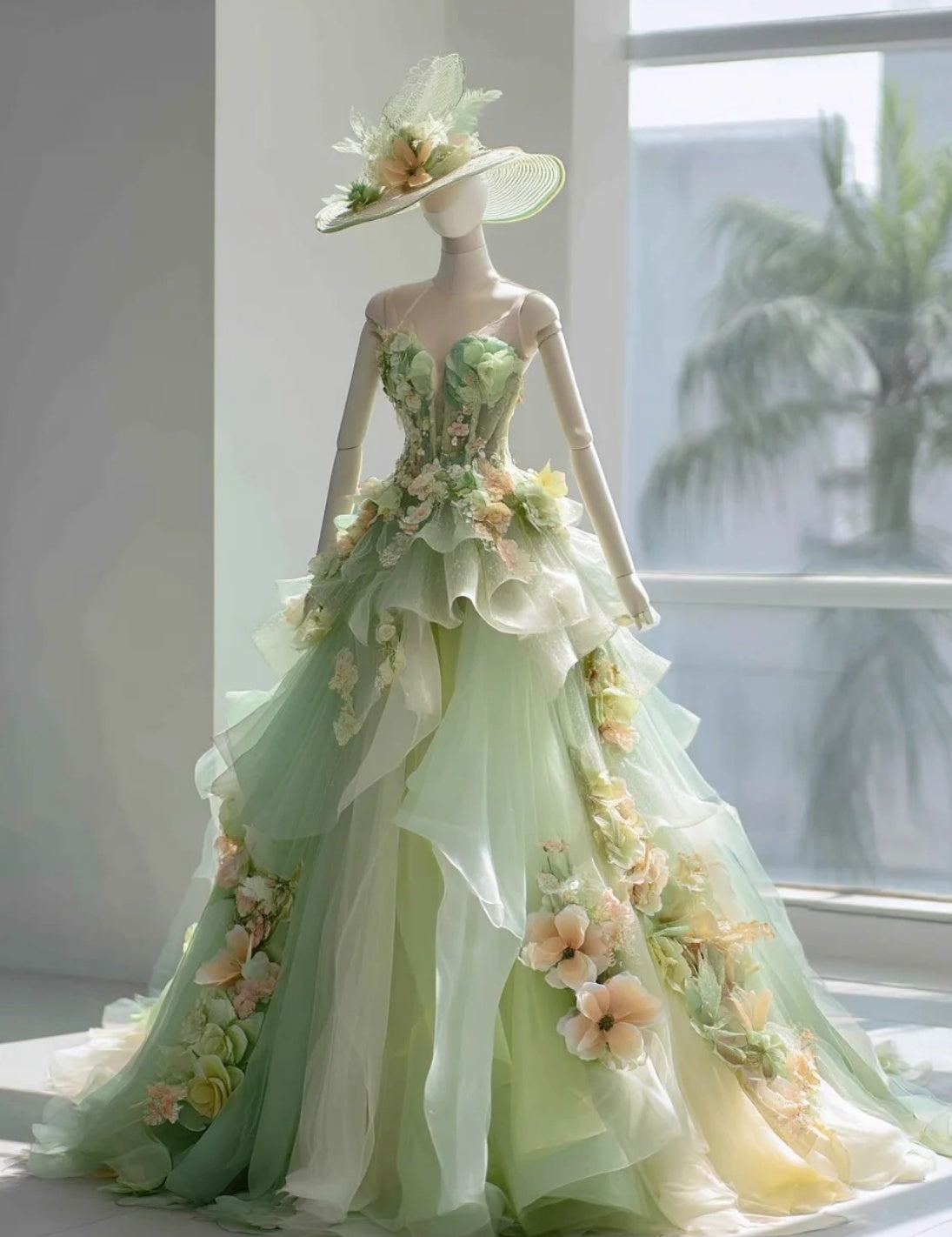 Gorgeous A-Line Green  Long Prom Dresses, Applique Tulle Strapless Evening Dresses, Sleeveless Birthday Dresses ED06263