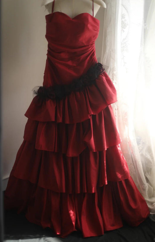 Fairy Sheath Burgundy Long Prom Dresses, Tiered Satin Strapless Evening Dresses, Sleeveless Birthday Dresses ED06270