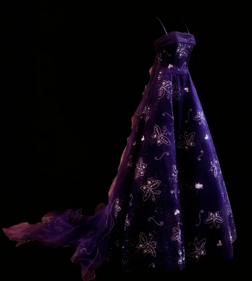 Fairy A-Line Purple Long Prom Dresses, Beaded Satin Spaghetti Straps Evening Dresses, Sleeveless Birthday Dresses ED06271