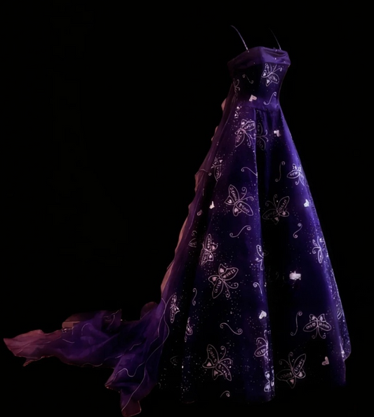 Fairy A-Line Purple Long Prom Dresses, Beaded Satin Spaghetti Straps Evening Dresses, Sleeveless Birthday Dresses ED06271