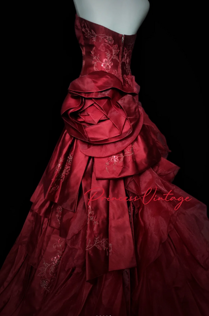 Fairy A-Line Burgundy Long Prom Dresses, Beaded Satin Strapless Evening Dresses, Sleeveless Birthday Dresses ED06272