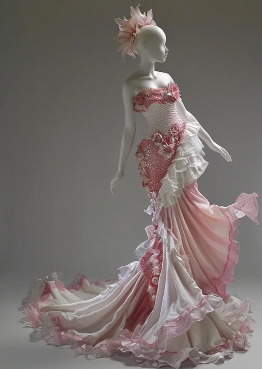 Sexy Mermaid Pink Long Prom Dresses Tulle Appliques Strapless Evening Dresses Sleeveless Birthday Dresses ED06278