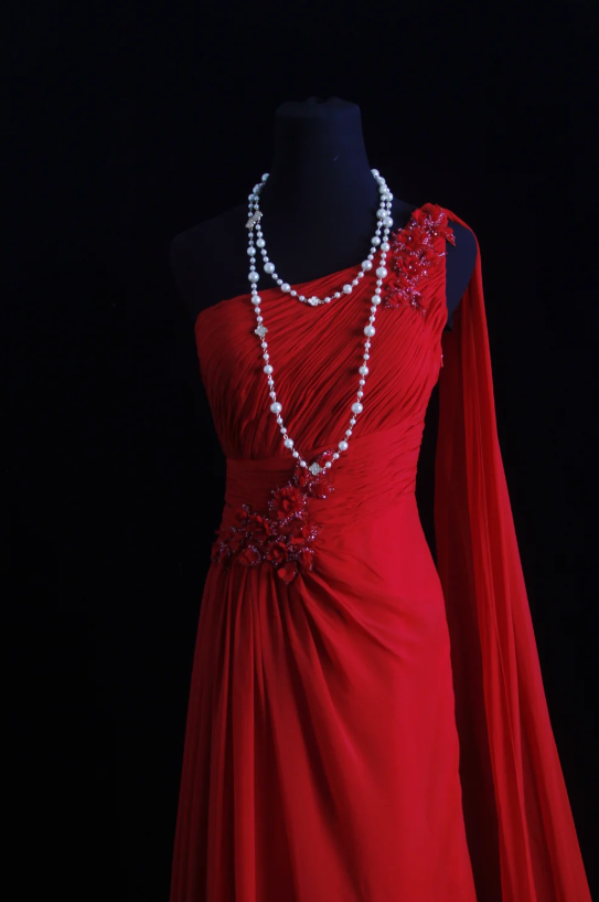 Glam Sheath Burgundy Long Prom Dresses Chiffon One-shoulder Evening Dresses ED06283