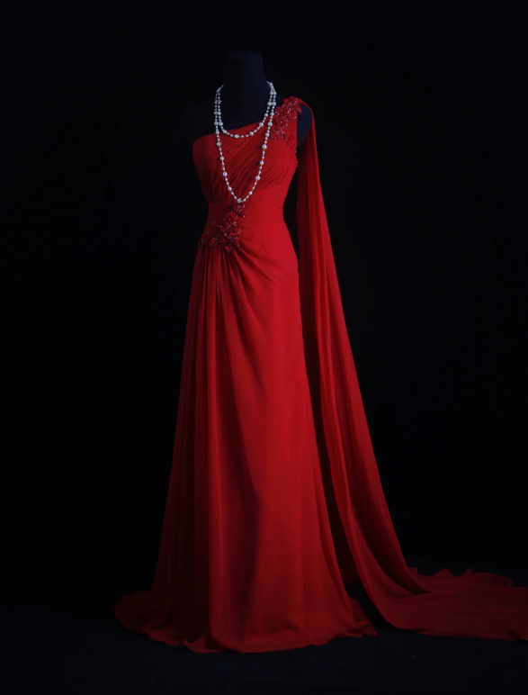 Glam Sheath Burgundy Long Prom Dresses Chiffon One-shoulder Evening Dresses ED06283