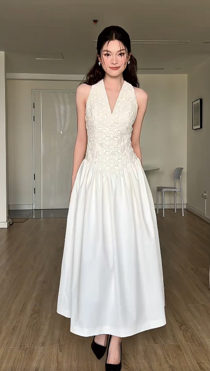 Elegant A-line White Long Prom Dresses Satin V-neck Evening Dresses ED06291