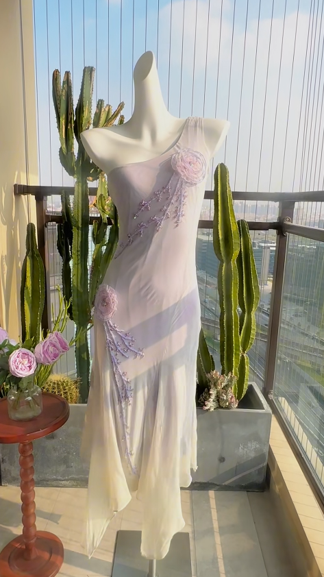 Elegant Sheath Purple Long Prom Dresses Beaded Chiffon Spaghetti Straps Evening Dresses ED06292