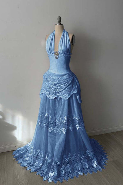 Robes d'anniversaire élégantes bleu dégradé, col en V, paillettes, mousseline, fourreau, robes de bal, robes de soirée ED04456