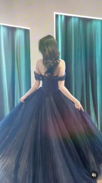 A-Line Off Shoulder Tulle Lace Dark Blue Long Prom Dress  ED062