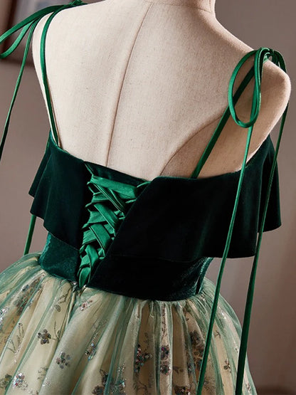 A-Linie Tüll Spitze Pailletten Grün Kurzes Ballkleid, Grünes Homecoming Kleid ED063