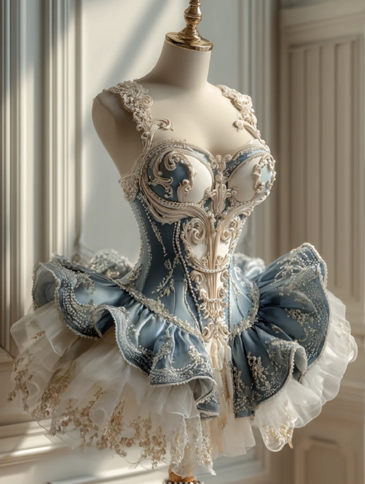 Chic Ball Gown Blue Short Prom Dress Applique Tulle Sweetheart Evening Dress Sleeveless Party DressED06304