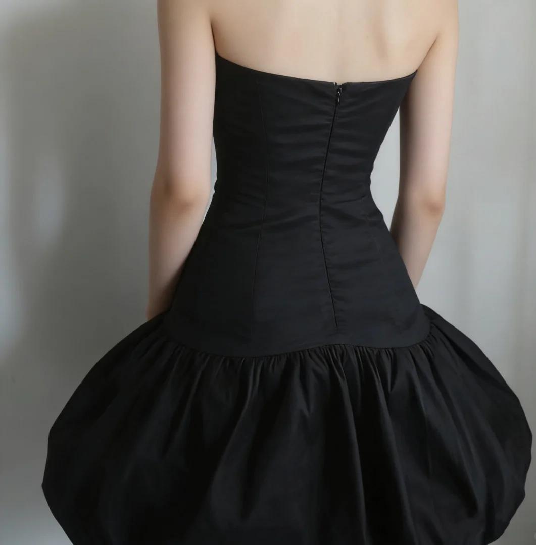 Sexy Sheath Black Short Prom Dress Satin Sweetheart Evening Dress Sleeveless Party Dress ED06310