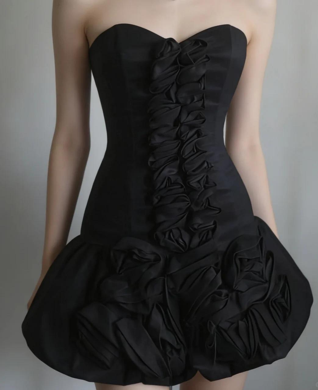 Sexy Sheath Black Short Prom Dress Satin Sweetheart Evening Dress Sleeveless Party Dress ED06310