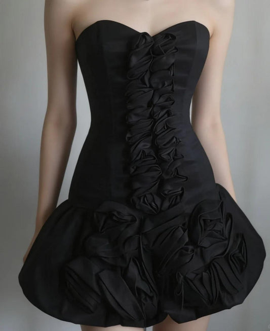 Sexy Sheath Black Short Prom Dress Satin Sweetheart Evening Dress Sleeveless Party Dress ED06310