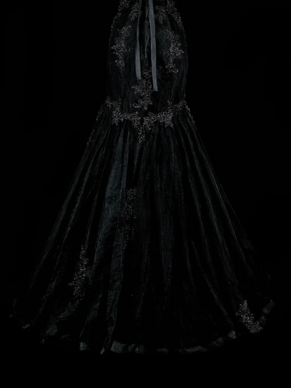 Elegant Mermaid Black Long Prom Dress Appliques Satin Sweetheart Evening Dress Sleeveless Party Dress ED06311
