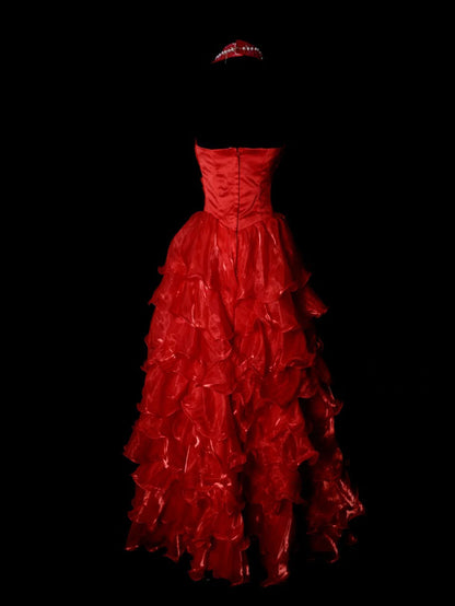 Chic A-Line Red Long Prom Dress Organza Halter Sleeveless Evening Dress ED06317