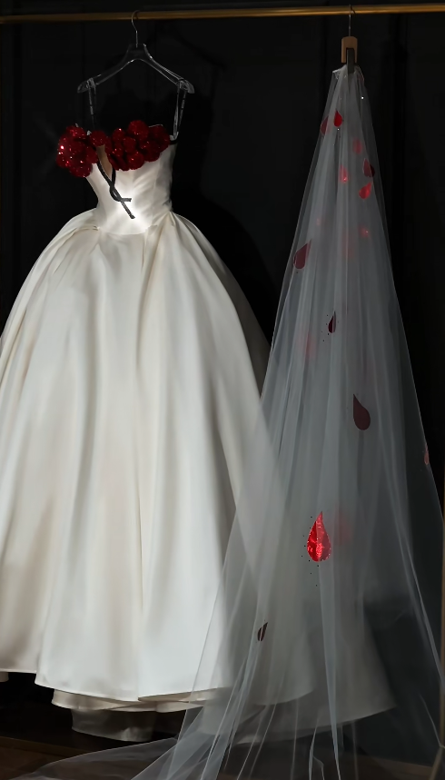 Elegant A-Line Long Wedding Dress Beaded Satin White Bridal Dress Strapless Bridal Gown ED06327