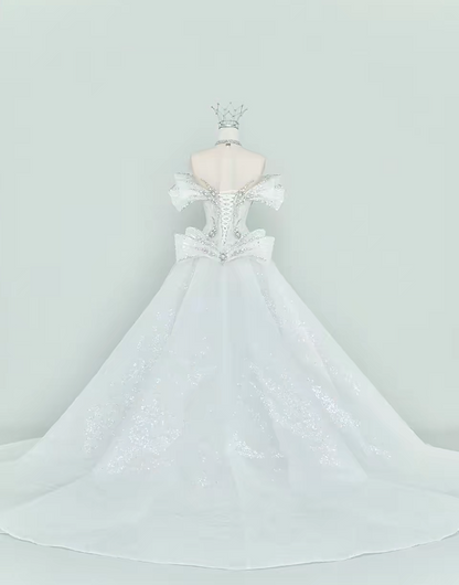 Elegant Mermaid Long Wedding Dress Beaded Tulle White Bridal Dress Off-shoulder Bridal Gown ED06328